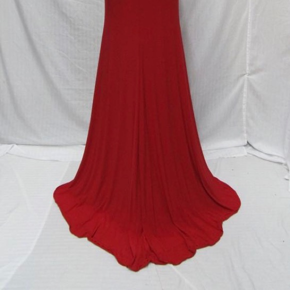 Party Time Formals - Red long Evening Prom gown rhinestones with train - Picture 9 of 12